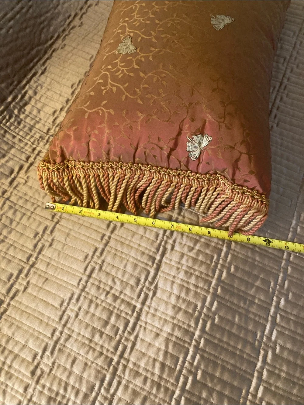 Ornate Burnt Orange Fringe Accent Pillow